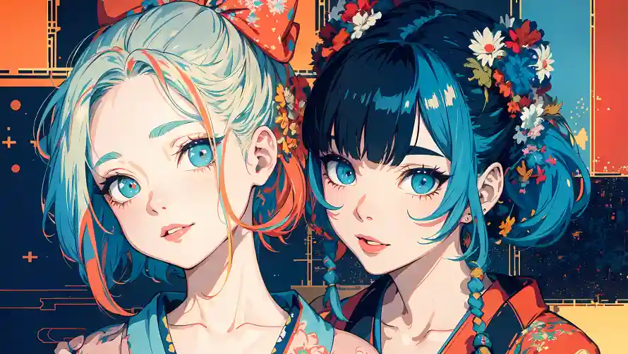 4k两人壁纸 - 女孩 - 插画 - 双生女插画「哲风壁纸」