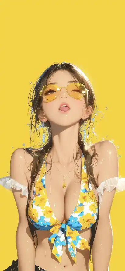 4k眼镜壁纸 - 亮黄背景 - 性感美女 - 时尚穿搭「哲风壁纸」