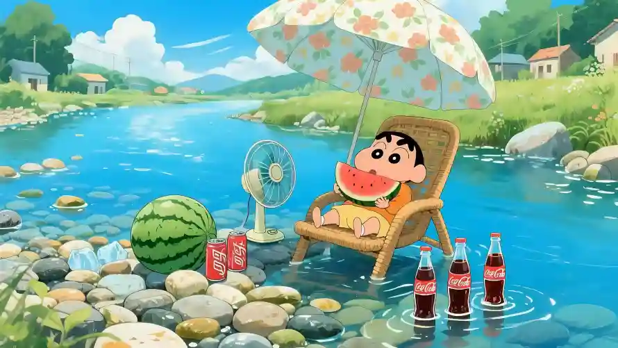 4k卡通插画壁纸-夏日动漫壁纸和清凉场景-溪水乘凉「哲风壁纸」