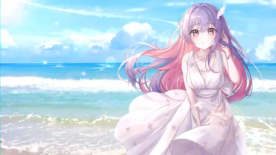 4k海边壁纸 - 美少女 - 动漫海边 - 海浪背景「哲风壁纸」