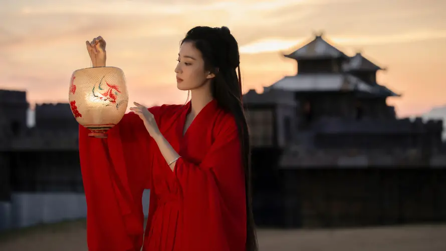 4k美女壁纸 - 王楚然 - 古风灯笼 - 红衣古装「哲风壁纸」