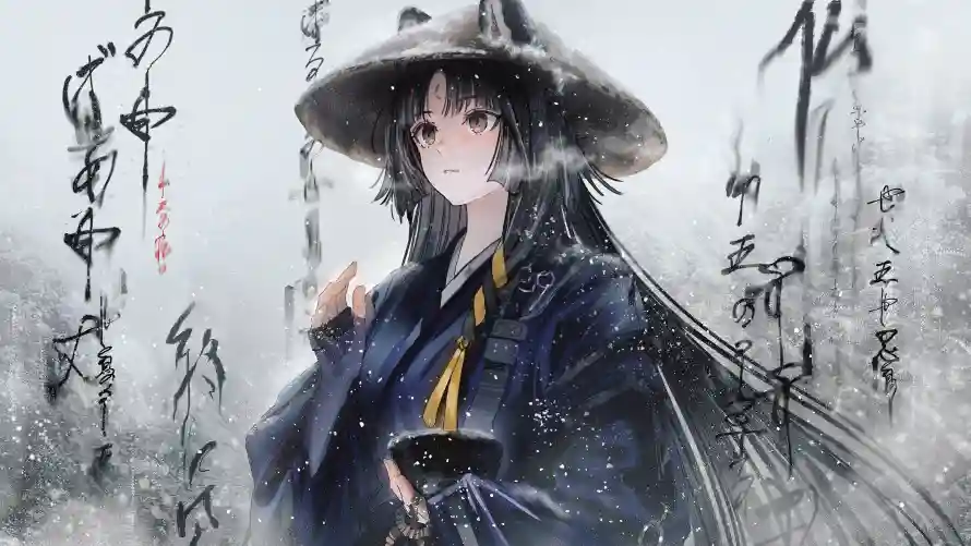 4k嵯峨壁纸 - 斗笠 - 中式背景 - 书法元素「哲风壁纸」