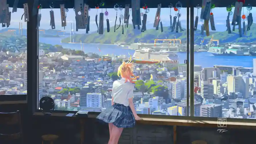 4k少女壁纸 - 窗台 - 远景 - 风景「哲风壁纸」