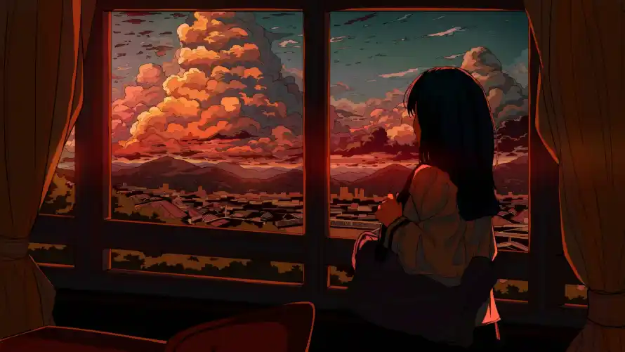 4k少女壁纸 - 红色 - 动漫插画 - 少女背影「哲风壁纸」