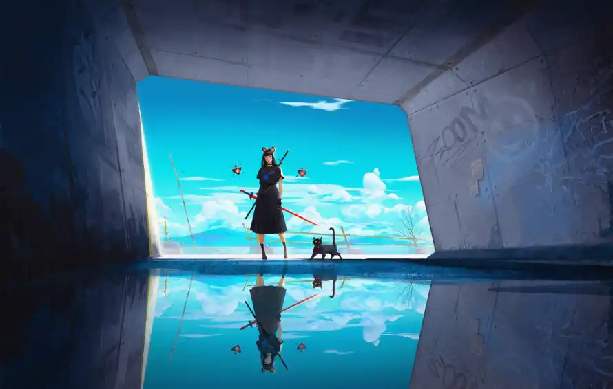 4k少女壁纸 - 猫 - 倒影场景 - 光影艺术「哲风壁纸」