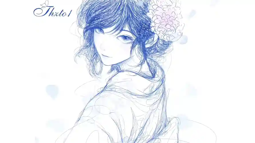 4k和服少女壁纸 - 插画风格 - 清新画风 - 花朵装饰「哲风壁纸」