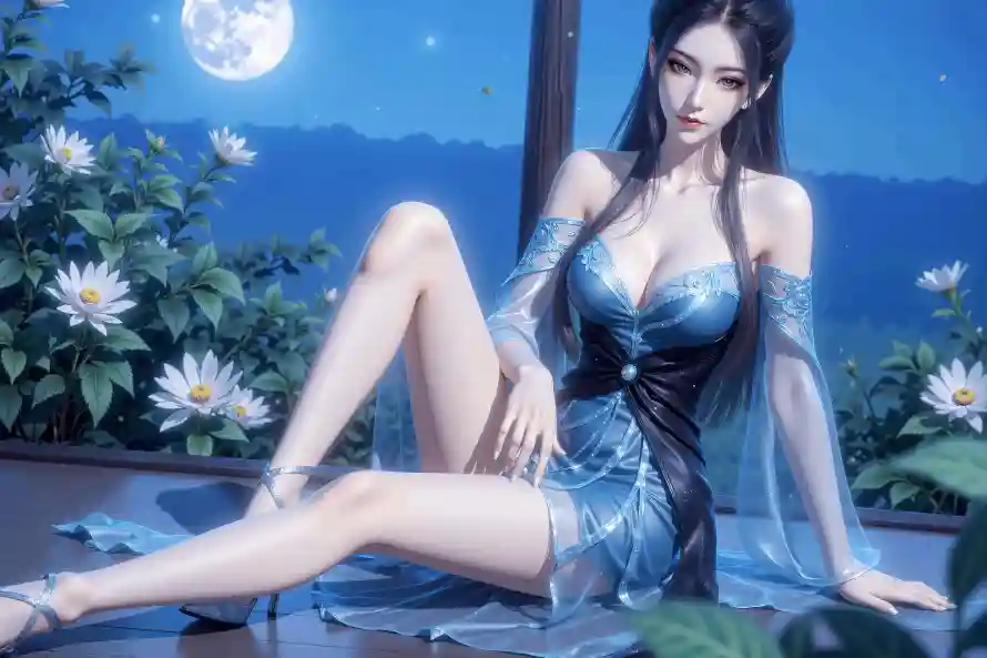 9k月夜壁纸-焰灵姬壁纸和蓝裙-动漫角色免费下载「哲风壁纸」