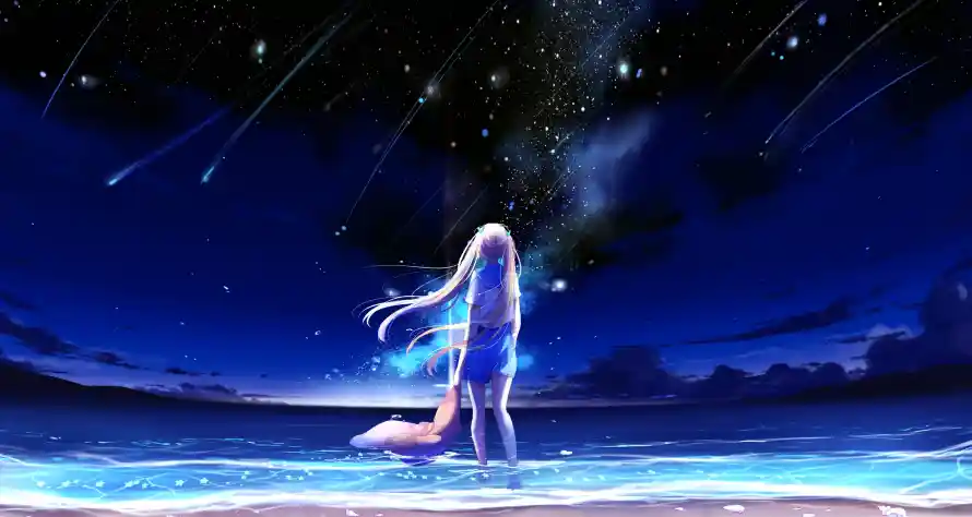 4k夜空壁纸 - 天空 - 少女 - 星空「哲风壁纸」