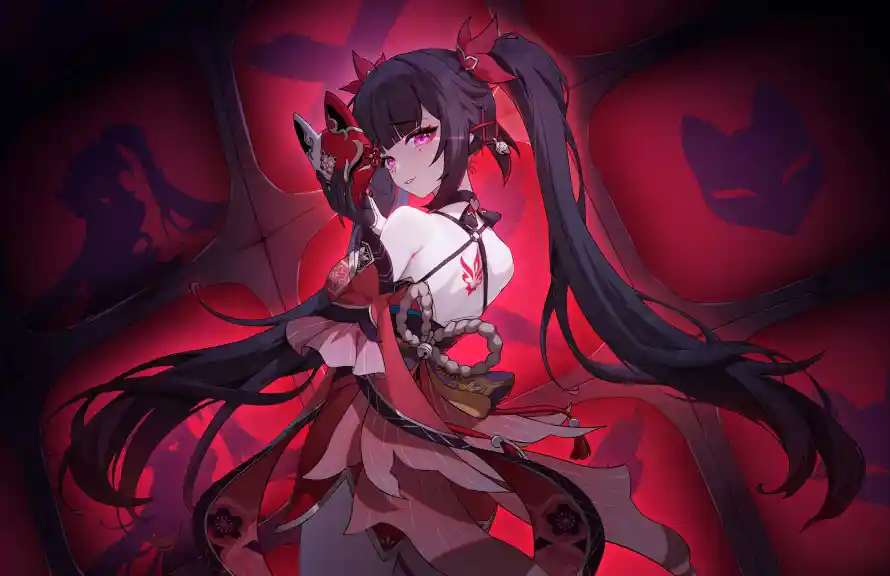 5k崩坏壁纸-女武神 - 暗红-狐狸面具免费下载「哲风壁纸」