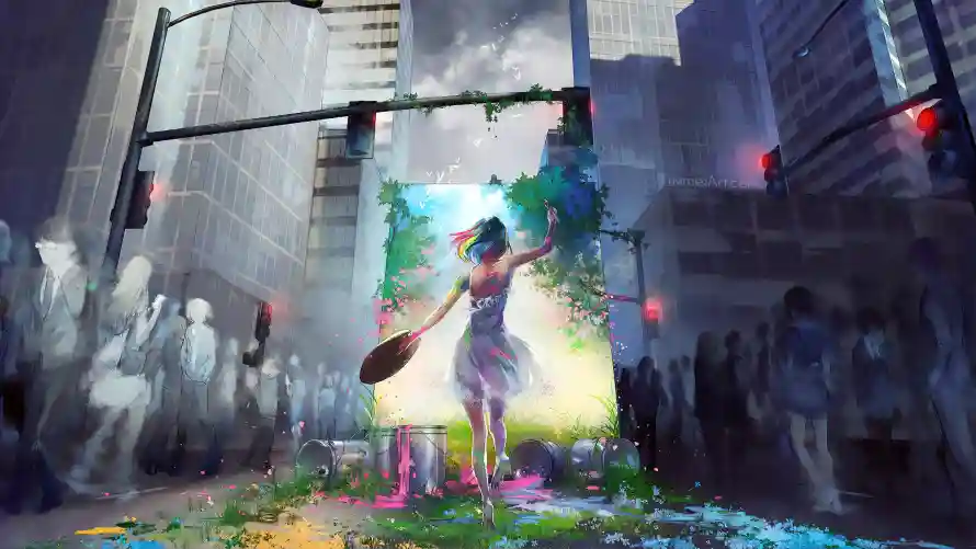 4k少女壁纸 - wlpo - 城市废墟 - 奇幻门框「哲风壁纸」