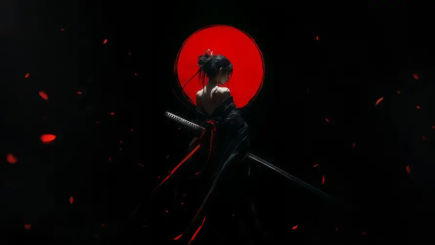 8k暗夜壁纸-女武士与武士-暗夜红月壁纸分享「哲风壁纸」
