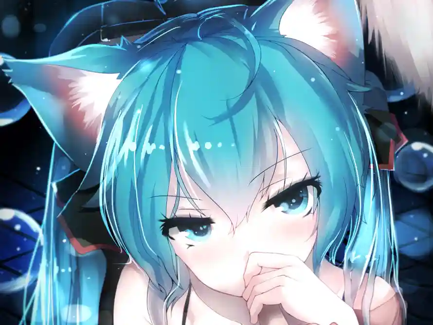 4k动漫壁纸 - 猫耳 - 蓝发 - 初音未来「哲风壁纸」