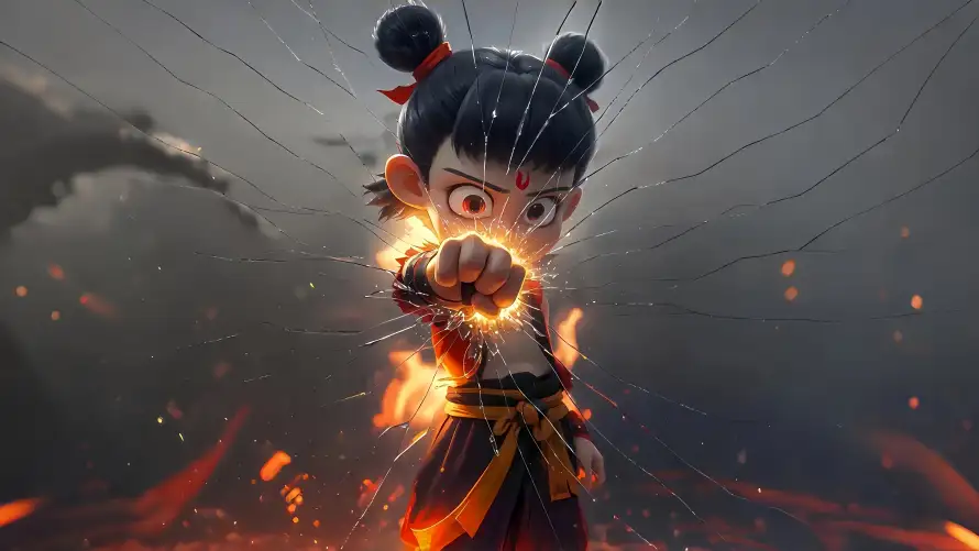4k火焰壁纸 - 破镜 - 碎裂 - 魔童哪吒「哲风壁纸」