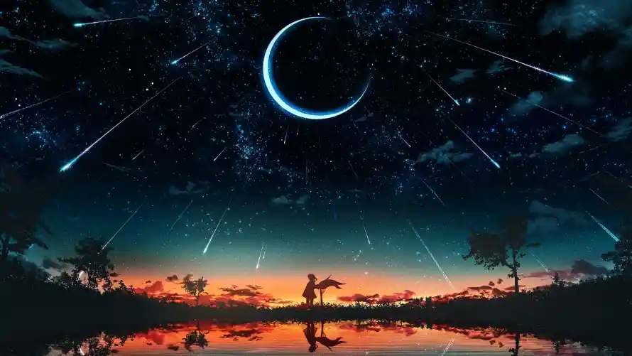 4k剪影壁纸 - 星空 - 月亮 - 流星「哲风壁纸」 4k剪影壁纸 - 星空 - 月亮 - 流星「哲风壁纸」