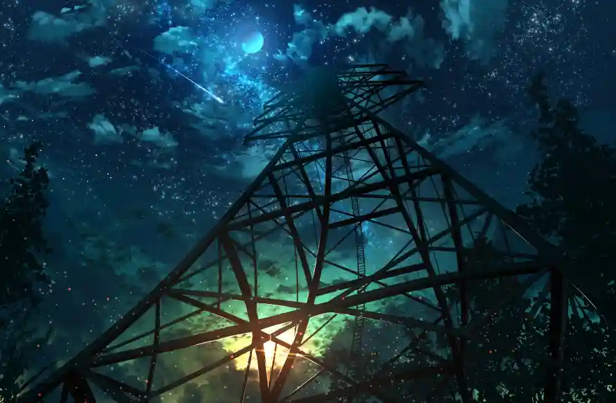 4k夜晚壁纸 - 塔 - 星空 - 树木「哲风壁纸」