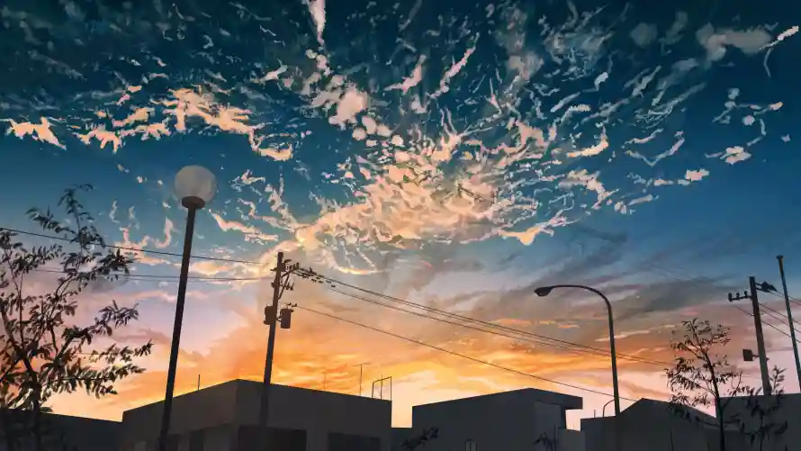 4k天空壁纸 - 晚霞 - 白云 - 路灯「哲风壁纸」