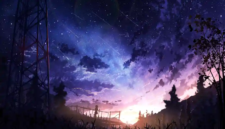 4k天空壁纸 - 树 - 星空 - 铁塔「哲风壁纸」