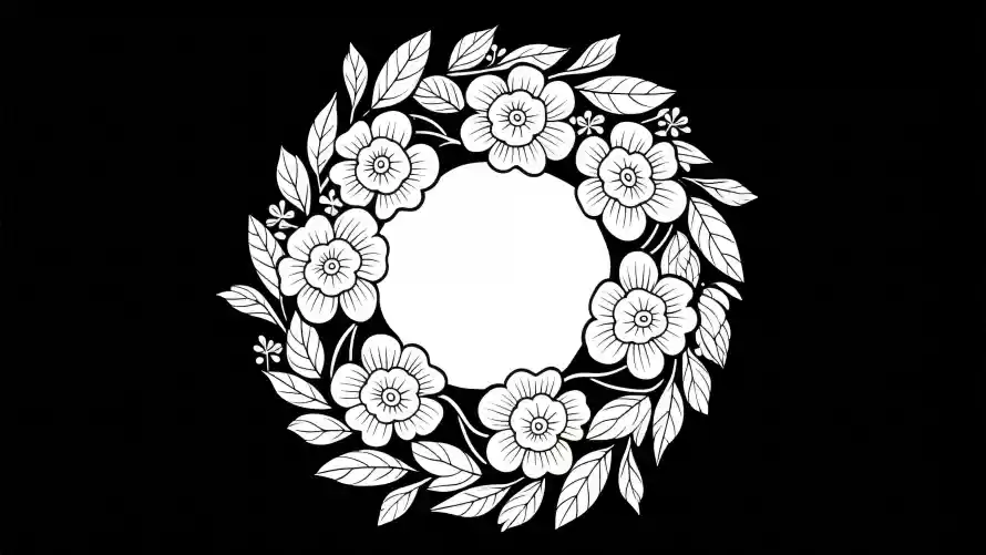 4k花朵壁纸 - 花环 - 黑白风 - 叶子装饰「哲风壁纸」