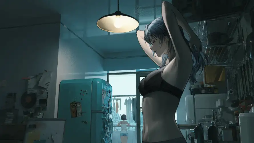 5k冰箱壁纸-黑色内衣与少女-壁纸分享「哲风壁纸」