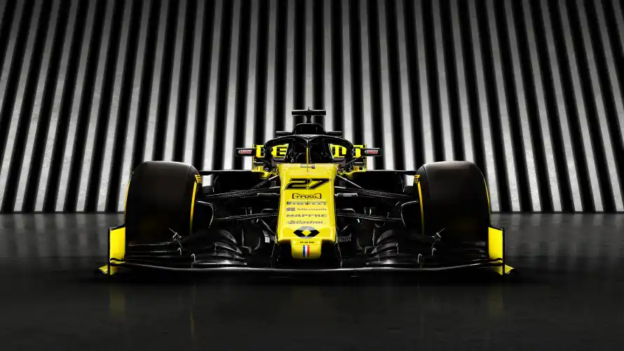 4kF1壁纸 - F1赛车 - 黄色赛车 - 黑白条纹背景「哲风壁纸」