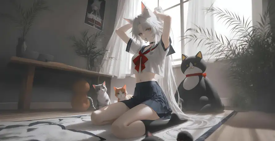 6k短裙壁纸-二次元 - jk-猫耳少女热门的壁纸「哲风壁纸」
