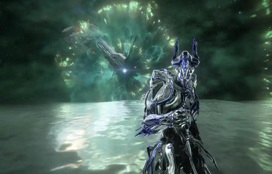 4k高斯壁纸 - 星空背景 - 星际战甲 - 水面反射「哲风壁纸」