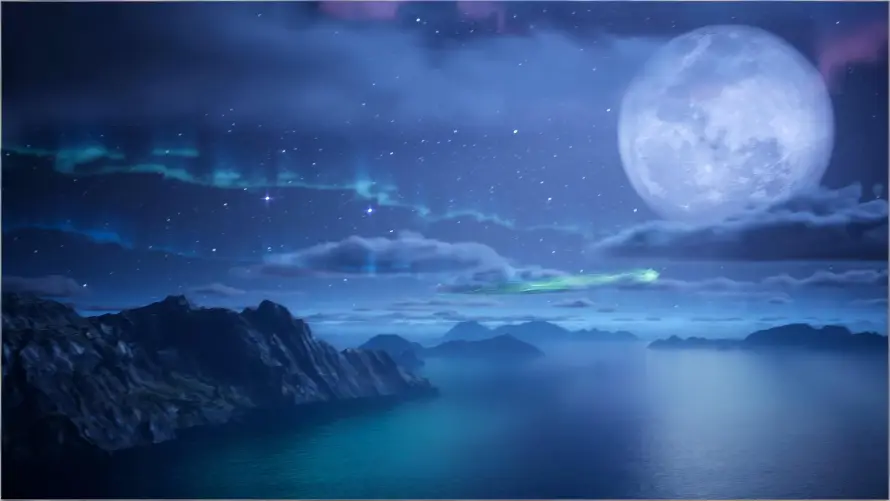4k夜空壁纸 - 山脉 - 极光 - 满月「哲风壁纸」