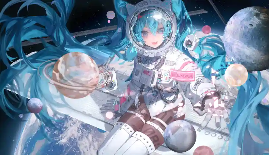 8k太空壁纸-宇航服和少女-蓝发少女热门的壁纸「哲风壁纸」
