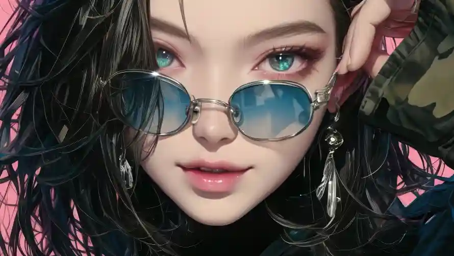 4k绿瞳壁纸 - 粉背景 - 时尚女孩 - 潮流妆容「哲风壁纸」