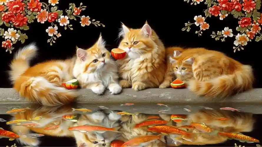4k倒影壁纸 - 壁纸 - 橘猫 - 锦鲤「哲风壁纸」