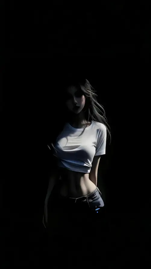 4k美女壁纸 - 牛仔裤 - 露脐装 - 马甲线「哲风壁纸」