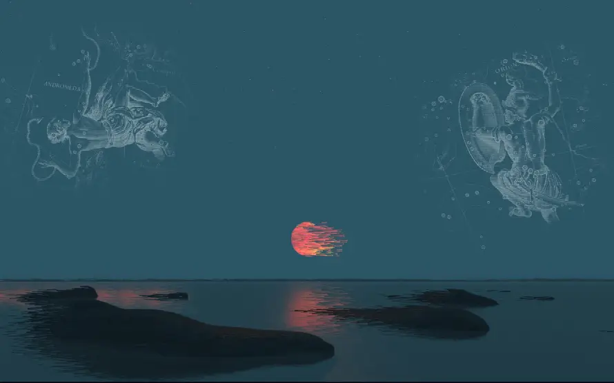 4k夕阳壁纸 - 星座 - 海平面 - 水面倒影「哲风壁纸」