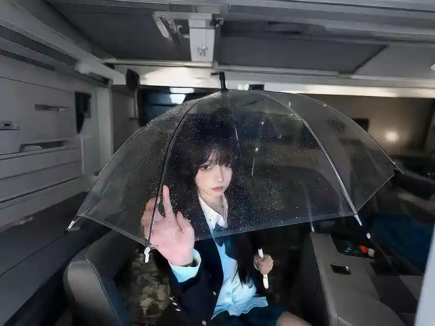 4kjk壁纸 - 女孩 - 车内 - 雨伞「哲风壁纸」