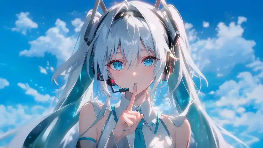 4k耳机壁纸-双马尾壁纸和初音未来-蓝天白云「哲风壁纸」