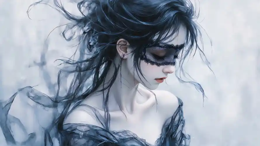 4k红唇壁纸-暗黑风格壁纸和薄纱-艺术插画免费下载「哲风壁纸」