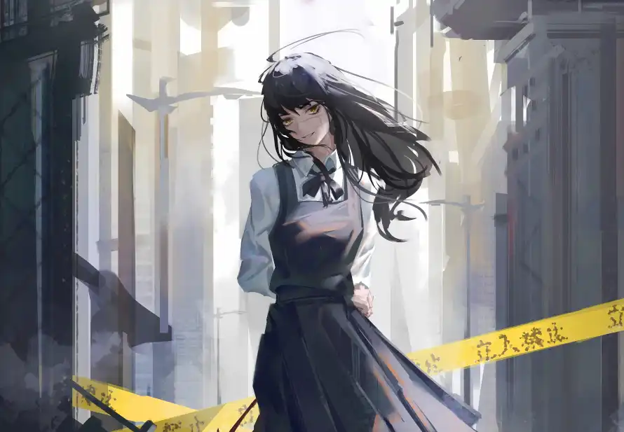 4k校服壁纸 - 三鹰朝 - 电锯人 - 警戒线「哲风壁纸」