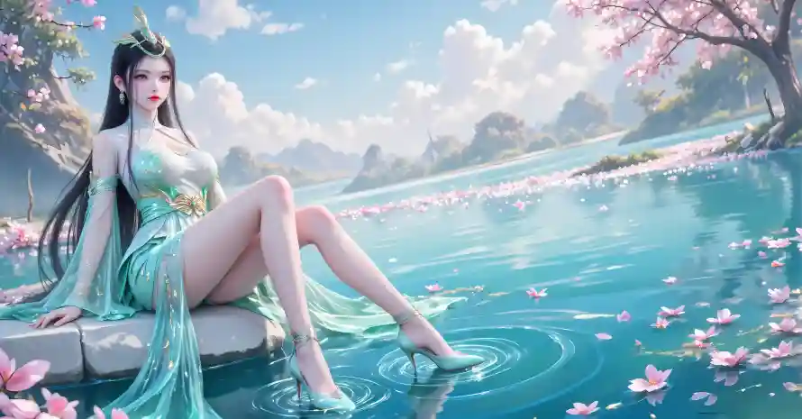 4k樱花壁纸 - 湖水 - 陆嫁嫁 - 古风美女「哲风壁纸」
