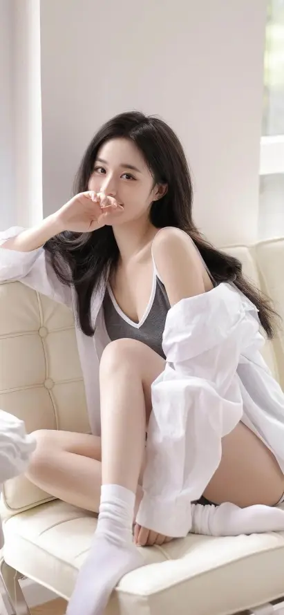 4k沙发壁纸 - 白衣 - 白袜 - 美女「哲风壁纸」