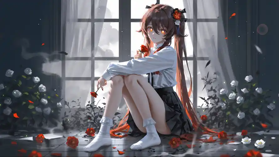 4k动漫壁纸 - 玫瑰 - 白袜 - 美女「哲风壁纸」