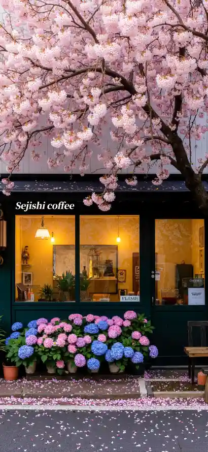 4k春日壁纸 - 花瓣 - 街景 - 咖啡店「哲风壁纸」
