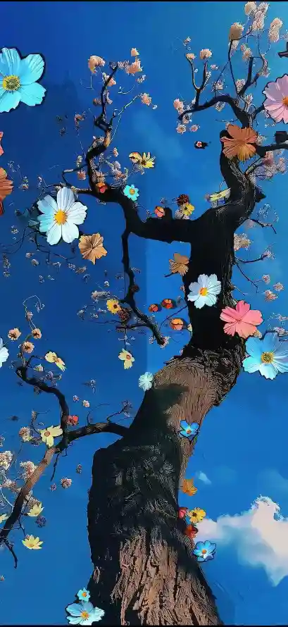 4k白云壁纸 - 树 - 花朵 - 蓝天「哲风壁纸」