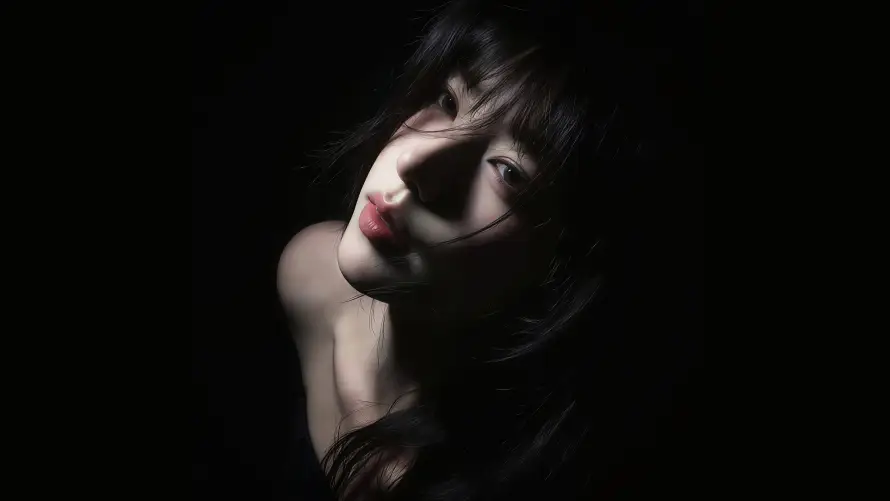 8k光影壁纸-暗黑风壁纸和红唇-仰头美女热门的壁纸「哲风壁纸」