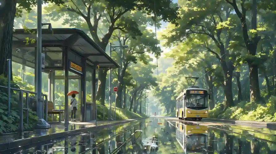 4k下雨壁纸 - 公交 - 树木 - 积水「哲风壁纸」 4k下雨壁纸 - 公交 - 树木 - 积水「哲风壁纸」