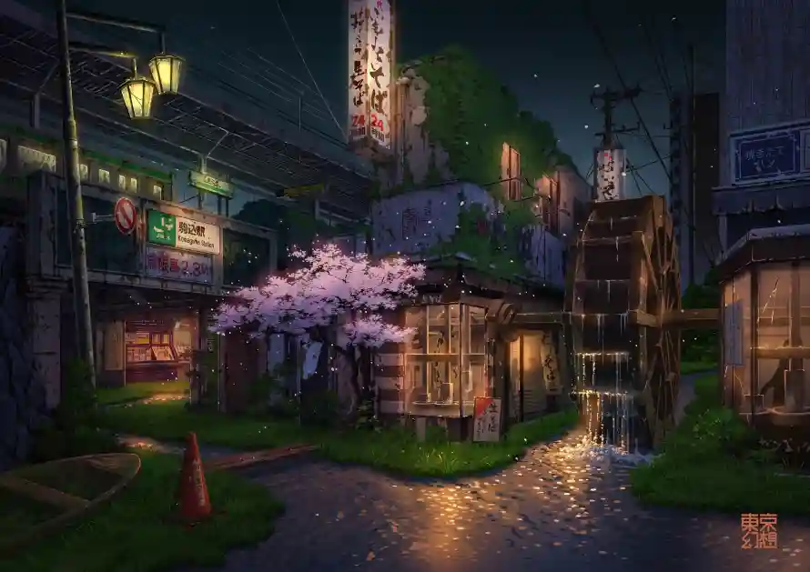 2k夜晚壁纸-日式街道 - 灯笼-壁纸分享「哲风壁纸」