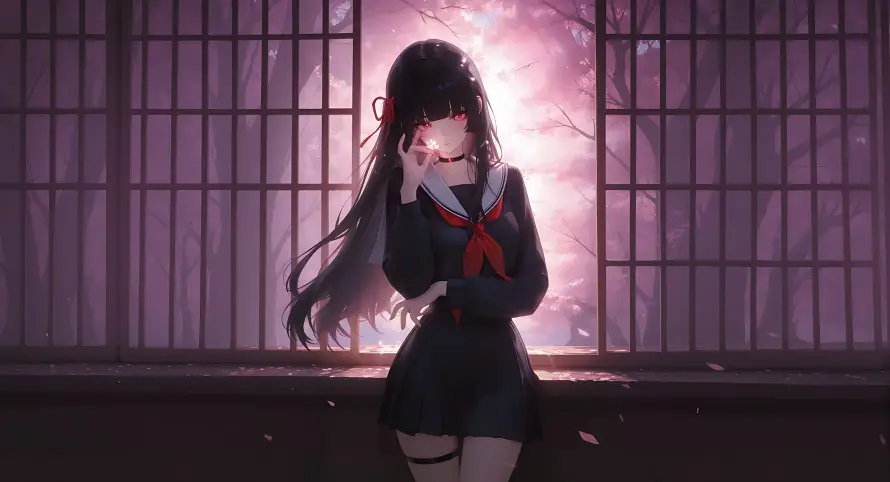 4k千咲壁纸-格子窗 - 鸣潮-紫色背景免费下载「哲风壁纸」