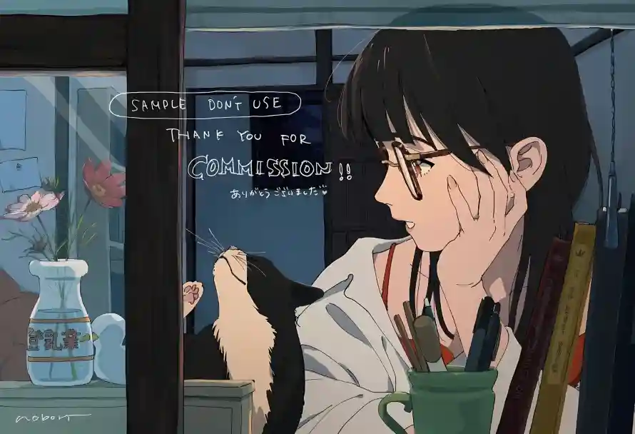 4k动漫壁纸 - 女孩 - 小猫 - 茶杯「哲风壁纸」