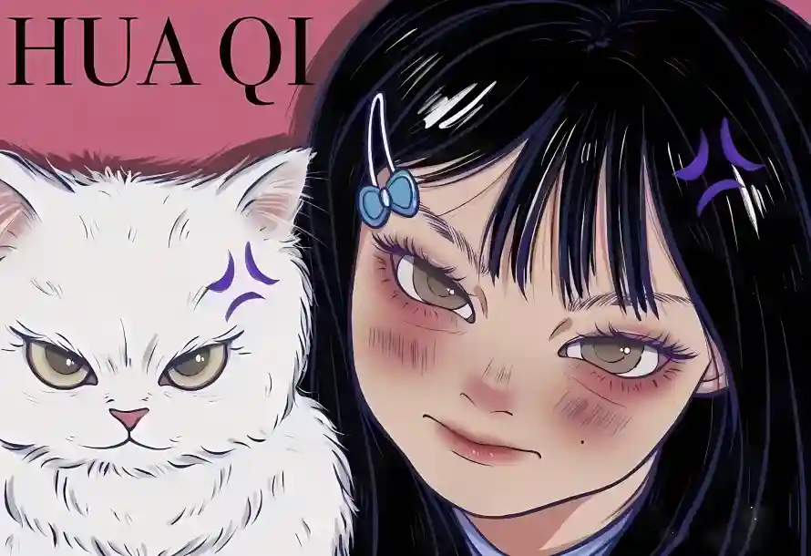 2k动漫壁纸-白色小猫与女孩-粉色背景免费下载「哲风壁纸」