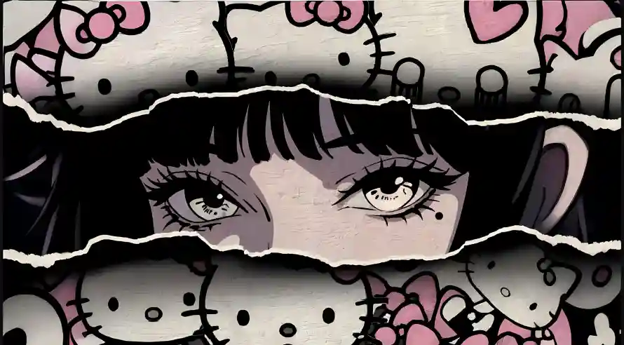 2k富江壁纸-恐怖风格与撕裂效果-眼部特写「哲风壁纸」