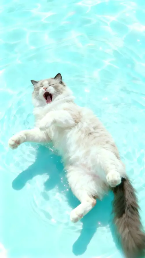 4k戏水壁纸 - 清凉 - 游泳 - 猫咪「哲风壁纸」