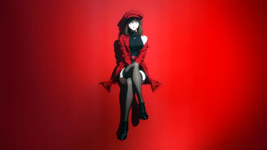 4k坐姿壁纸-二次元 - 灰原哀-红色背景免费下载「哲风壁纸」